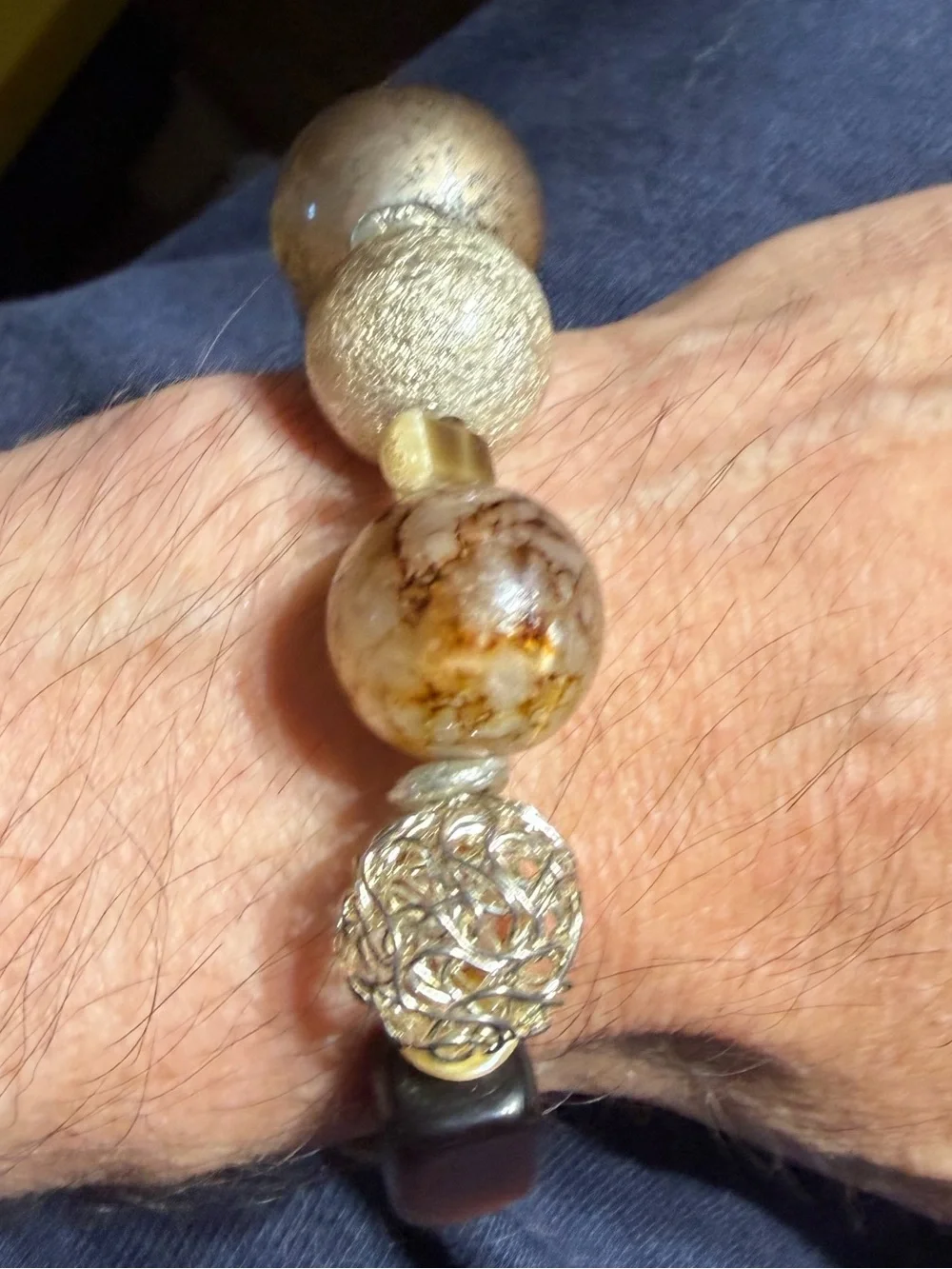 Vintage Anatee WEarth-Tone Beaded Bracelet with Gold Accents